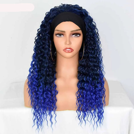 Synthetic Headband Heat Resistant Blonde Curly Wig blue