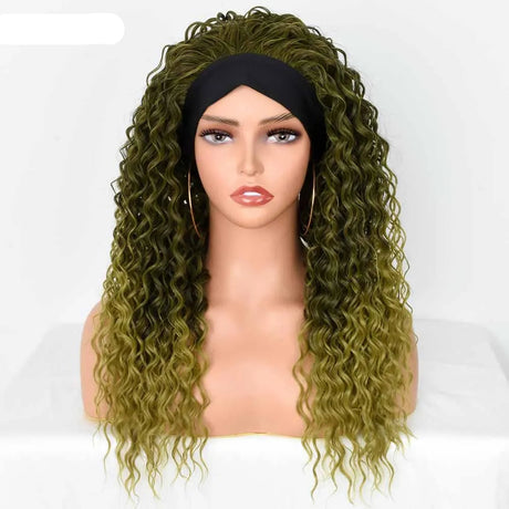 Synthetic Headband Heat Resistant Blonde Curly Wig green