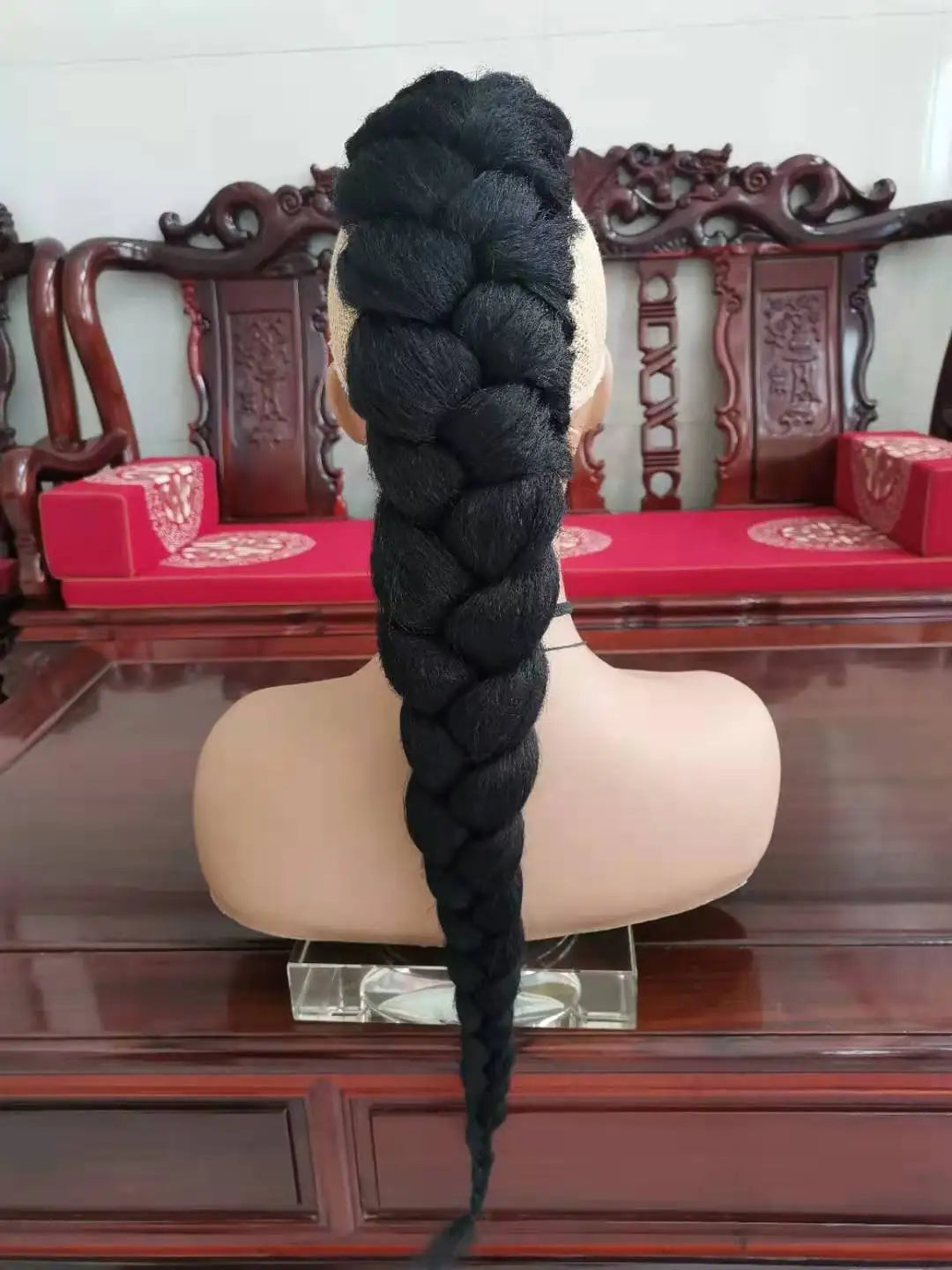 Black Synthetic High Puff Afro Kinky Straight Middle-Part Wig