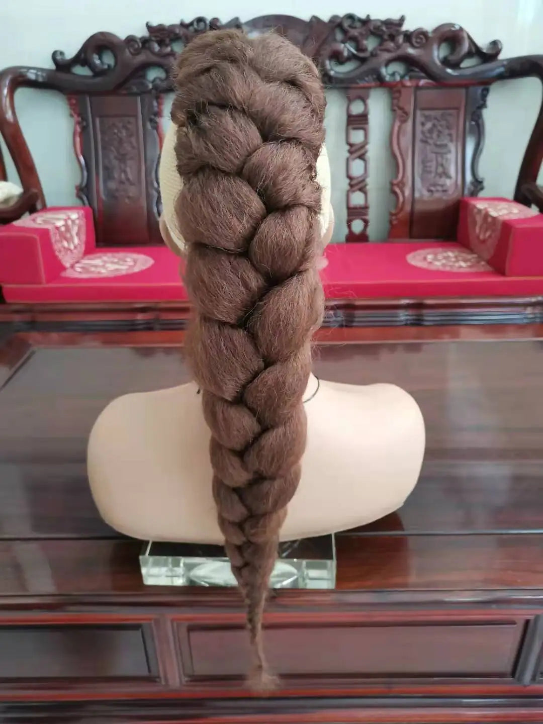 Brown Synthetic High Puff Afro Kinky Straight Middle-Part Wig