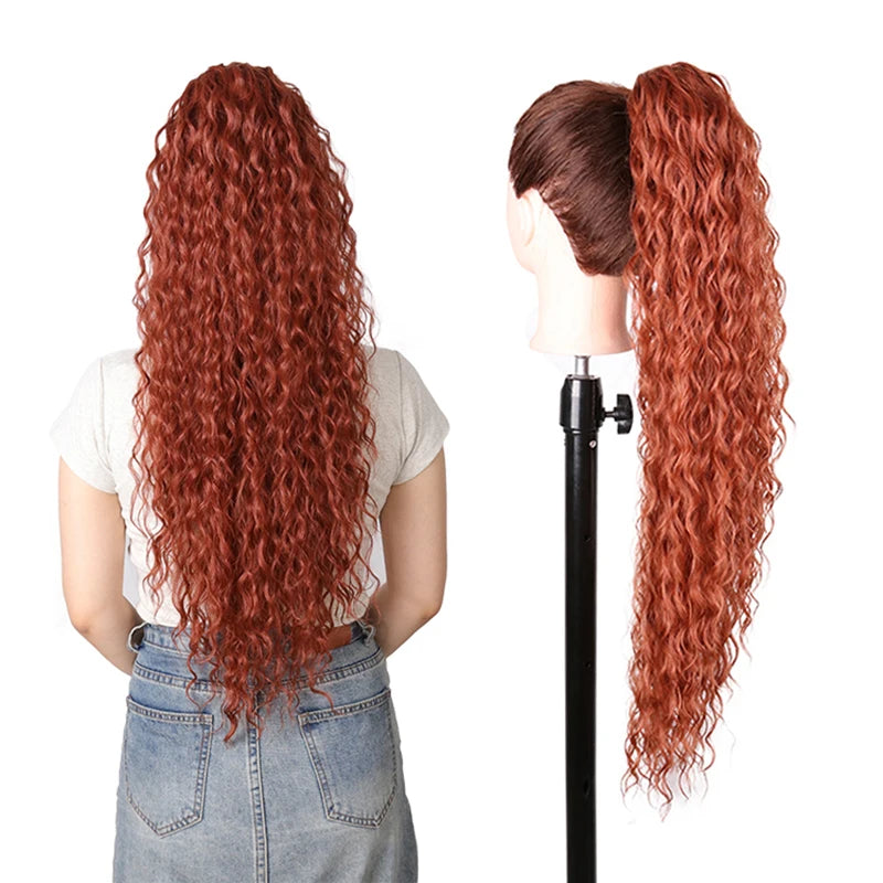 Synthetic Long Water Drawstring Curly Ponytails Hair Extension