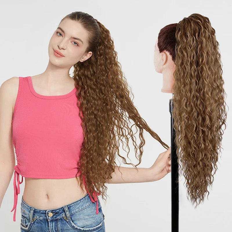 Synthetic Long Water Drawstring Curly Ponytails Hair Extension