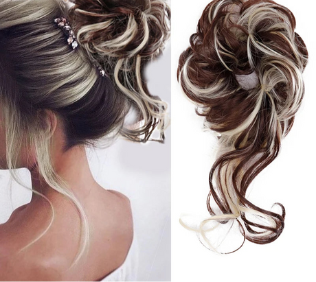 Synthetic Messy Chignon Hair Bun white highlight