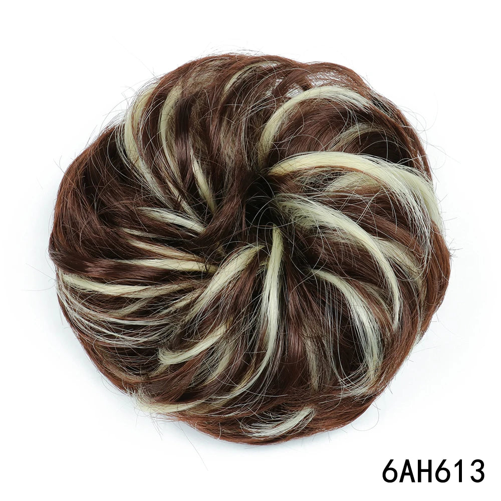 Synthetic Messy Chignon Hair Bun brown white highlight