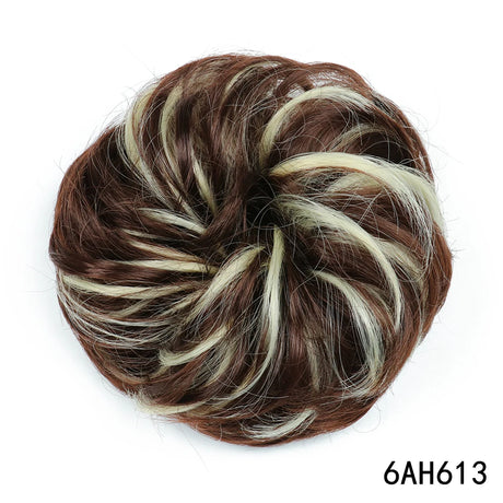 Synthetic Messy Chignon Hair Bun brown white highlight