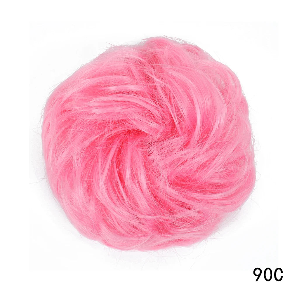 Synthetic Messy Chignon Hair Bun pink