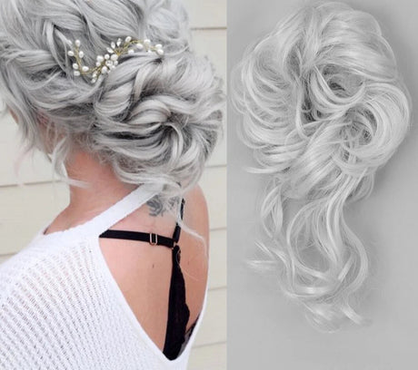 Synthetic Messy Chignon Hair Bun grey