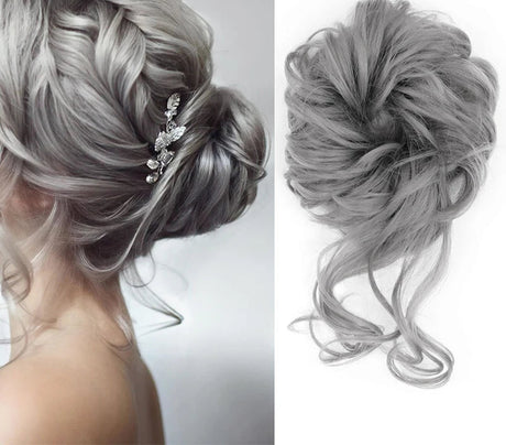 Synthetic Messy Chignon Hair Bun ash grey
