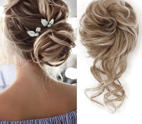 Synthetic Messy Chignon Hair Bun white highlight