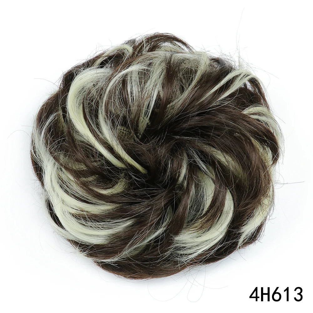 Synthetic Messy Chignon Hair Bun brown highlight white