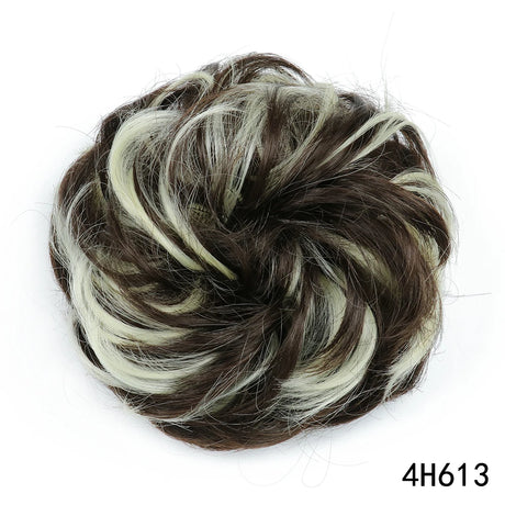 Synthetic Messy Chignon Hair Bun brown highlight white