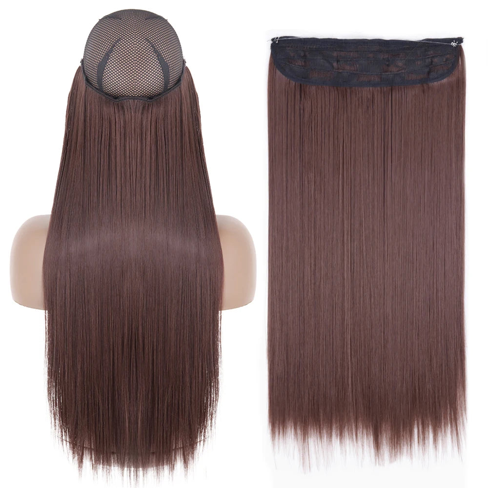 Synthetic No Clip Wave Hair Extensions dark brown