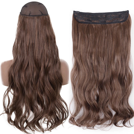 Synthetic No Clip Wave Hair Extensions curly brown