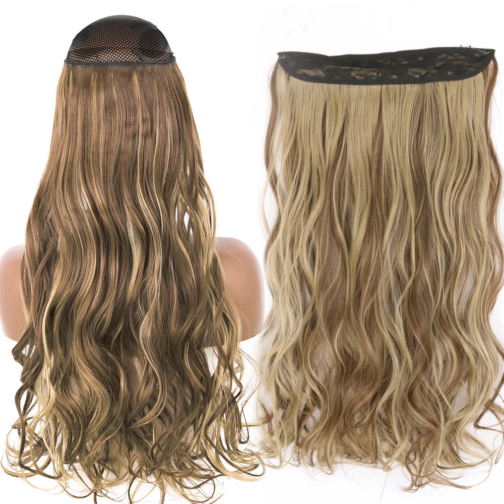 Synthetic No Clip Wave Hair Extensions curly blonde