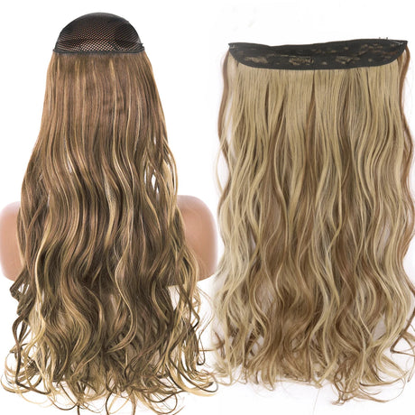 Synthetic No Clip Wave Hair Extensions curly blonde