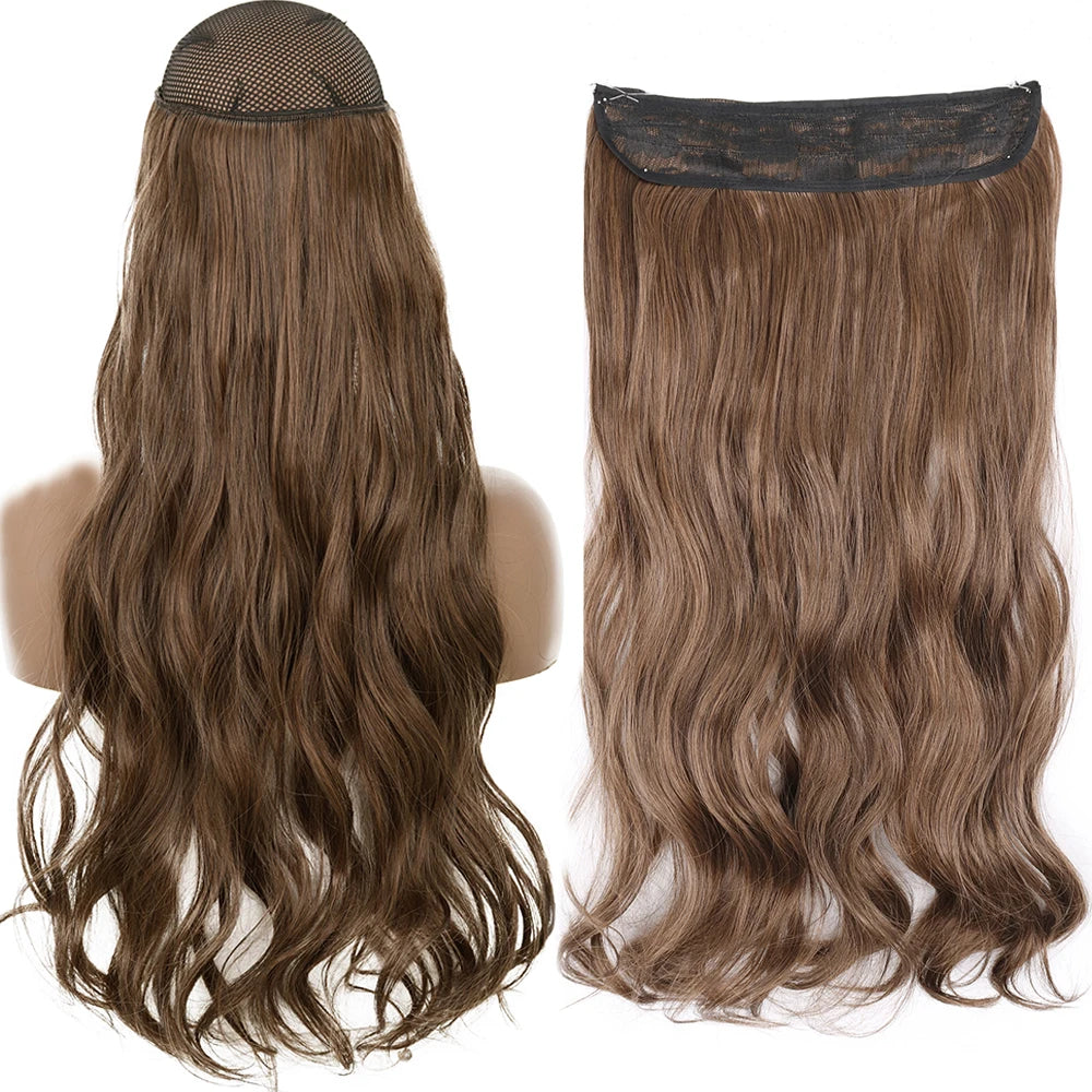 Synthetic No Clip Wave Hair Extensions curly brown