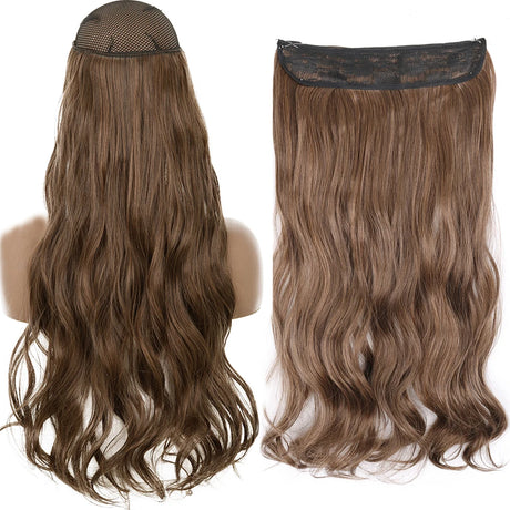 Synthetic No Clip Wave Hair Extensions curly brown
