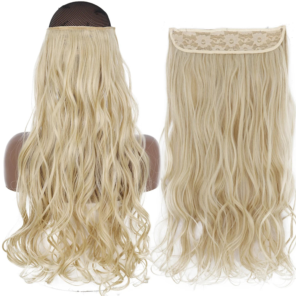 Synthetic No Clip Wave Hair Extensions curly white