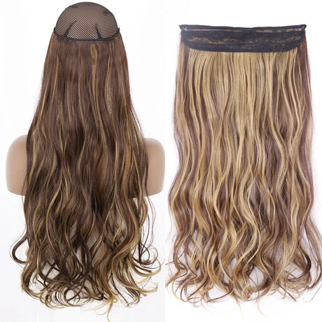 Synthetic No Clip Wave Hair Extensions curly brown