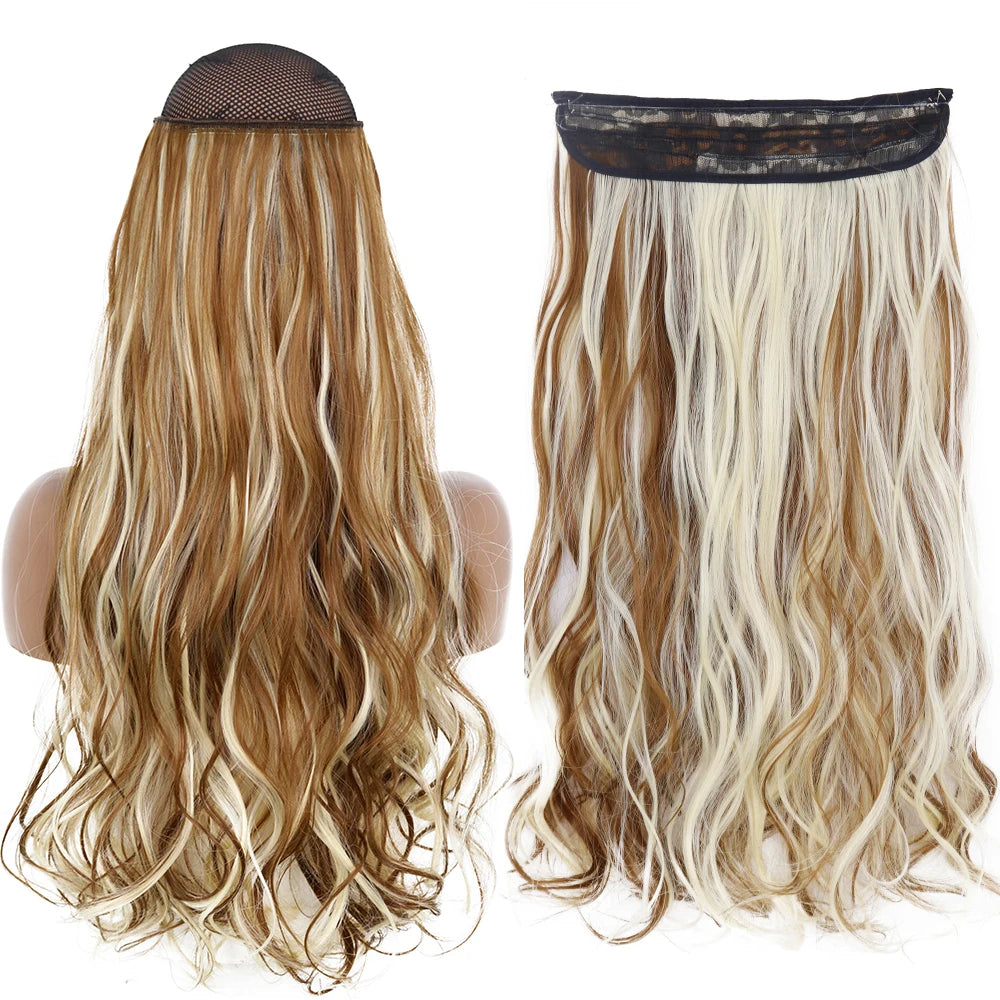 Synthetic No Clip Wave Hair Extensions curly highlight white