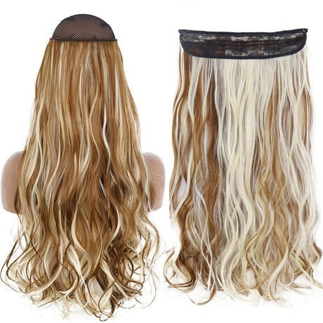 Synthetic No Clip Wave Hair Extensions curly highlight white