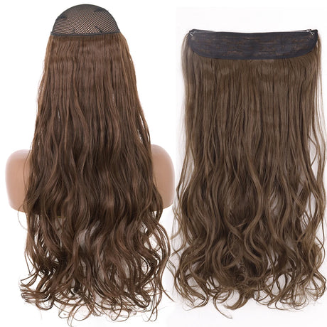 Synthetic No Clip Wave Hair Extensions curly brown