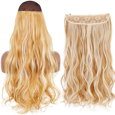 Synthetic No Clip Wave Hair Extensions curly highlight white