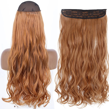 Synthetic No Clip Wave Hair Extensions brown curly