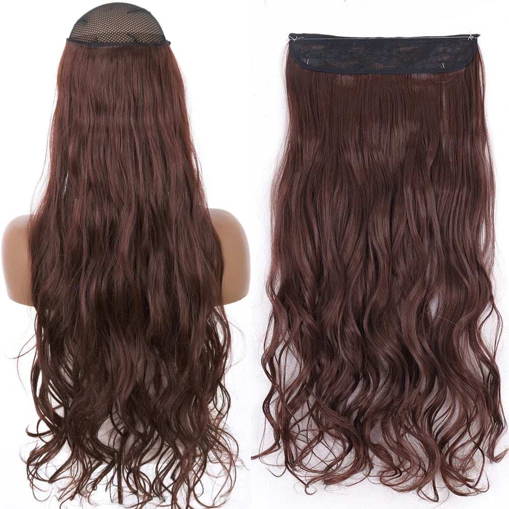 Synthetic No Clip Wave Hair Extensions curly dark brown