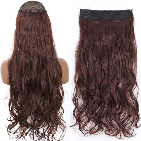 Synthetic No Clip Wave Hair Extensions curly dark brown