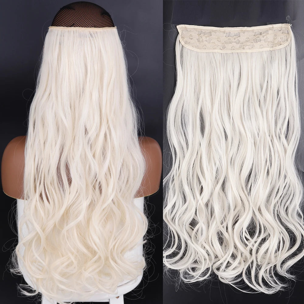 Synthetic No Clip Wave Hair Extensions curly white
