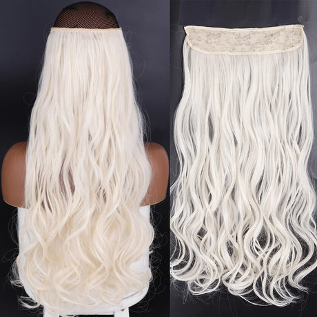 Synthetic No Clip Wave Hair Extensions curly white