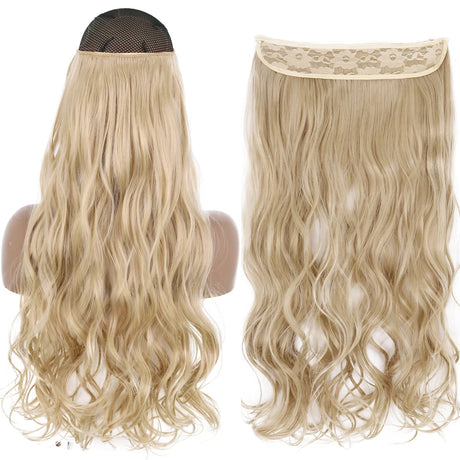 Synthetic No Clip Wave Hair Extensions curly blonde