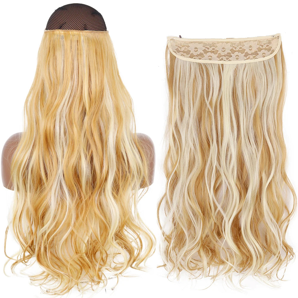 Synthetic No Clip Wave Hair Extensions curly blonde white highlight