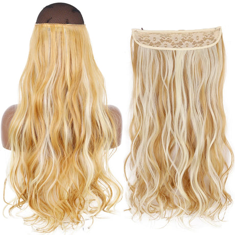 Synthetic No Clip Wave Hair Extensions curly blonde white highlight
