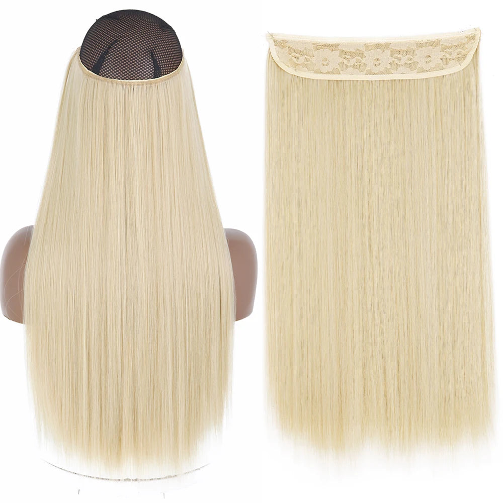 Synthetic No Clip Wave Hair Extensions white straight