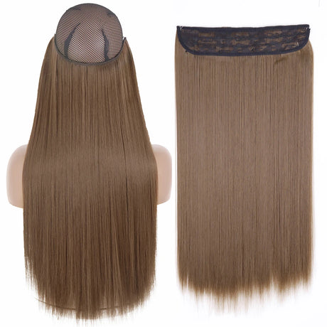 Synthetic No Clip Wave Hair Extensions straight brown