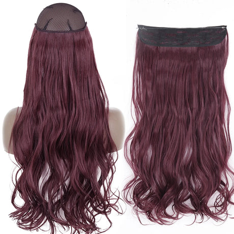Synthetic No Clip Wave Hair Extensions curly red