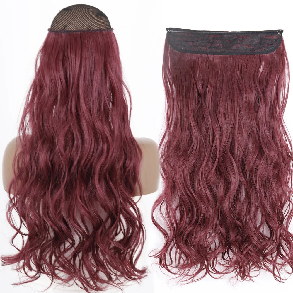 Synthetic No Clip Wave Hair Extensions curly red