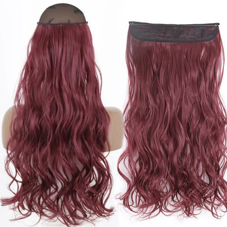 Synthetic No Clip Wave Hair Extensions curly red