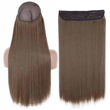 Synthetic No Clip Wave Hair Extensions brown straight
