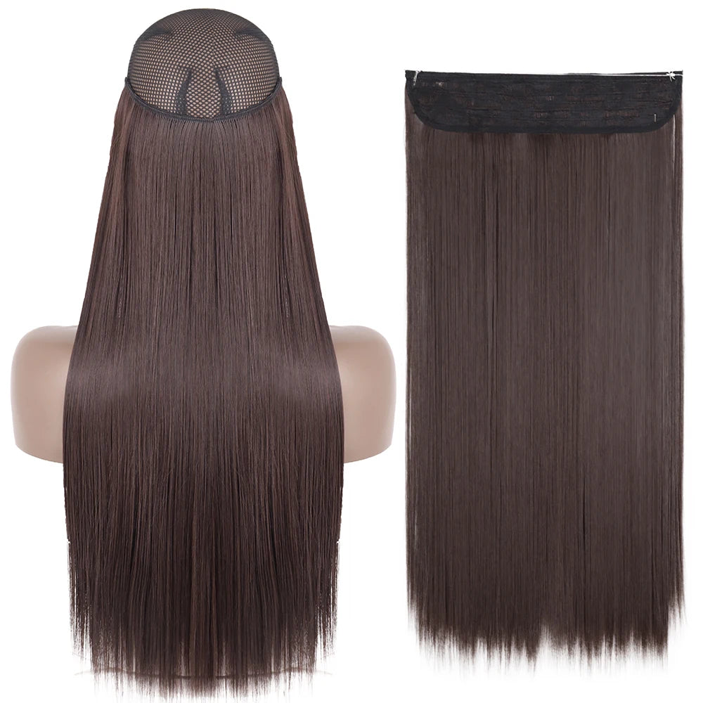 Synthetic No Clip Wave Hair Extensions straight brown