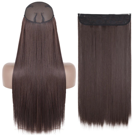 Synthetic No Clip Wave Hair Extensions straight brown
