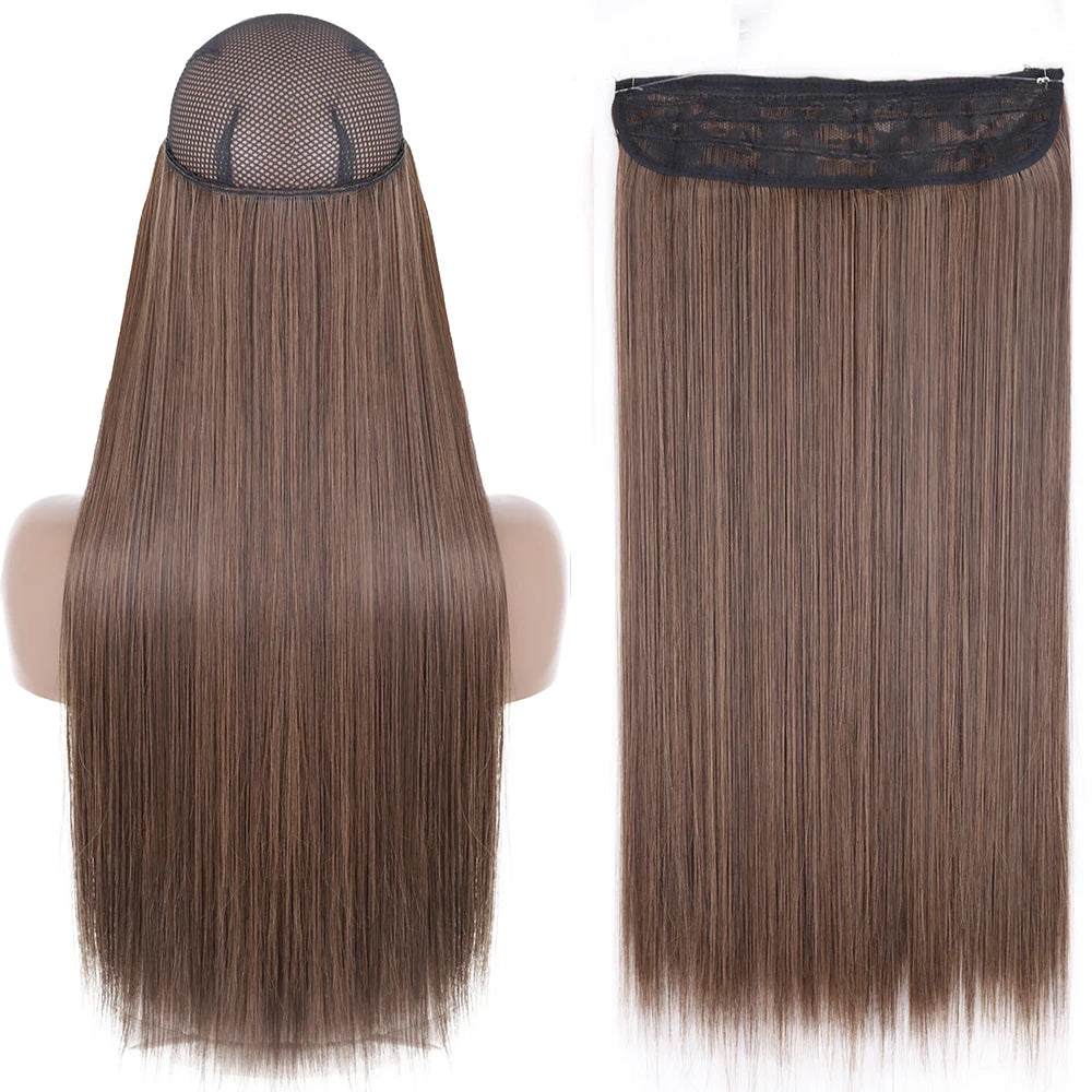 Synthetic No Clip Wave Hair Extensions straight brown