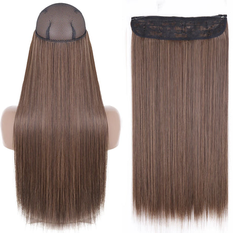 Synthetic No Clip Wave Hair Extensions straight brown