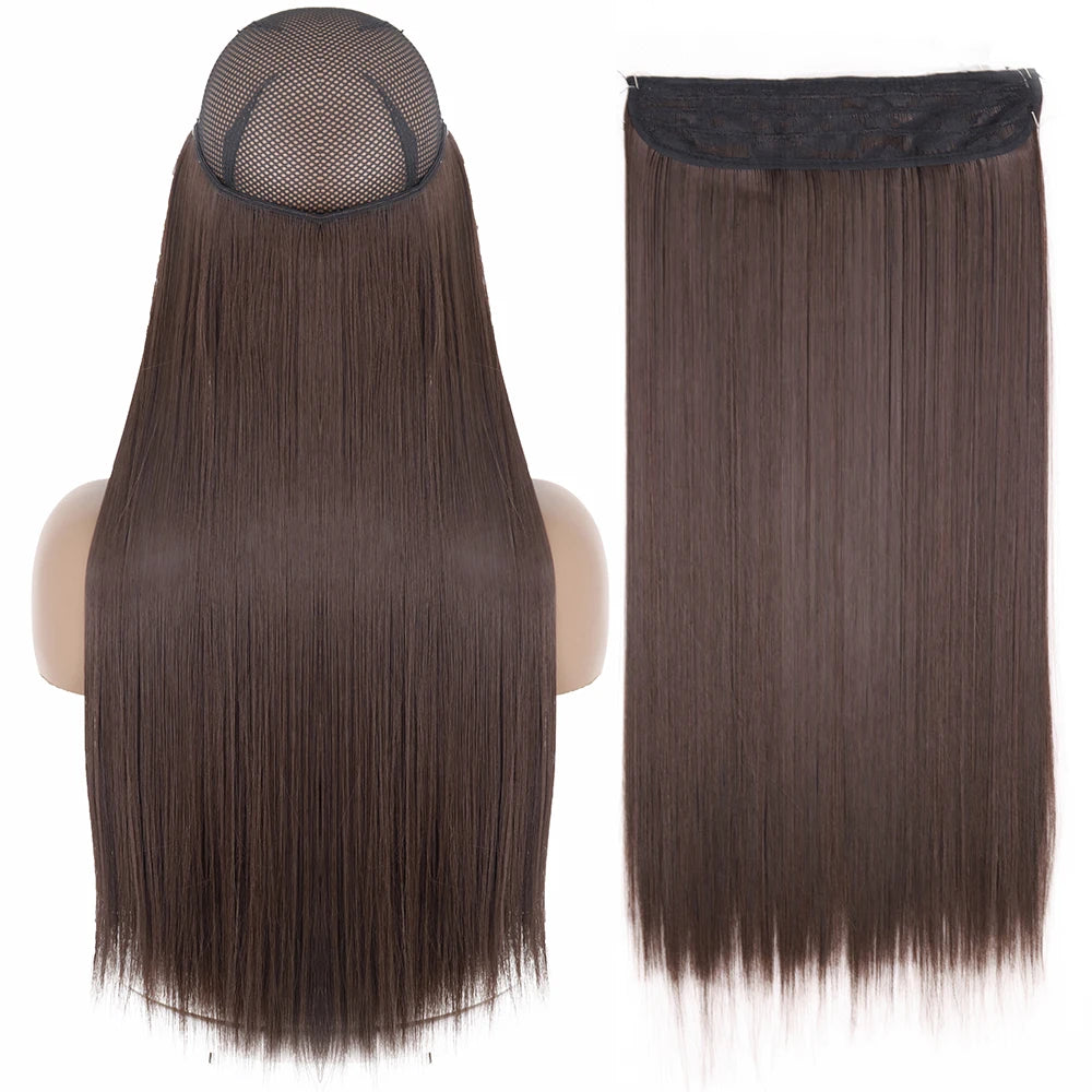 Synthetic No Clip Wave Hair Extensions straight black