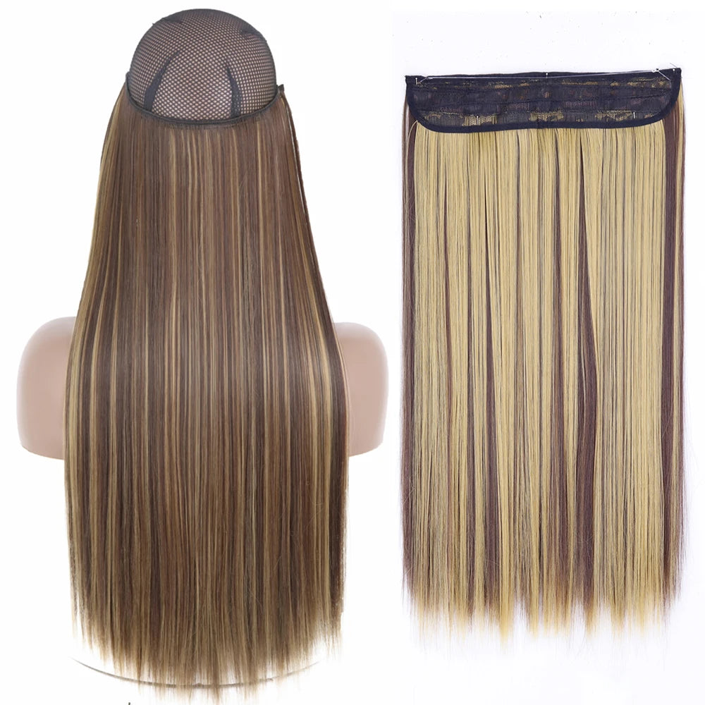 Synthetic No Clip Wave Hair Extensions straight white highlight