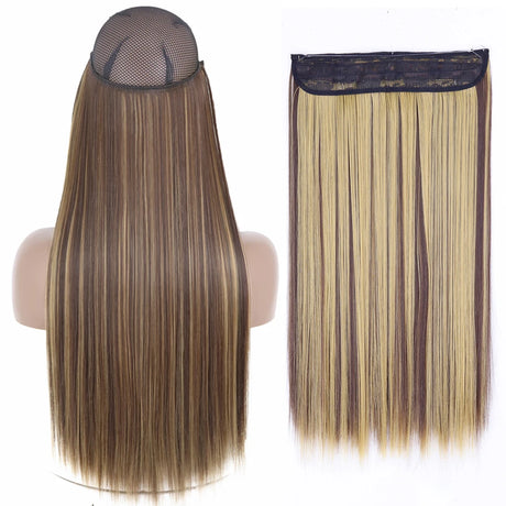 Synthetic No Clip Wave Hair Extensions straight white highlight
