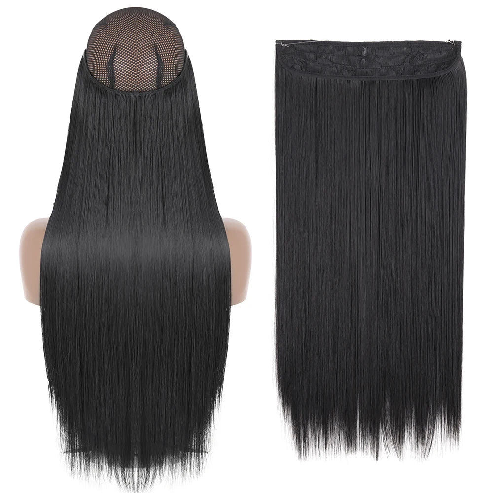 Synthetic No Clip Wave Hair Extensions straight black