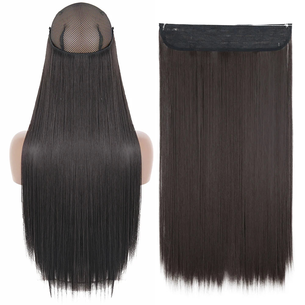 Synthetic No Clip Wave Hair Extensions straight black brown
